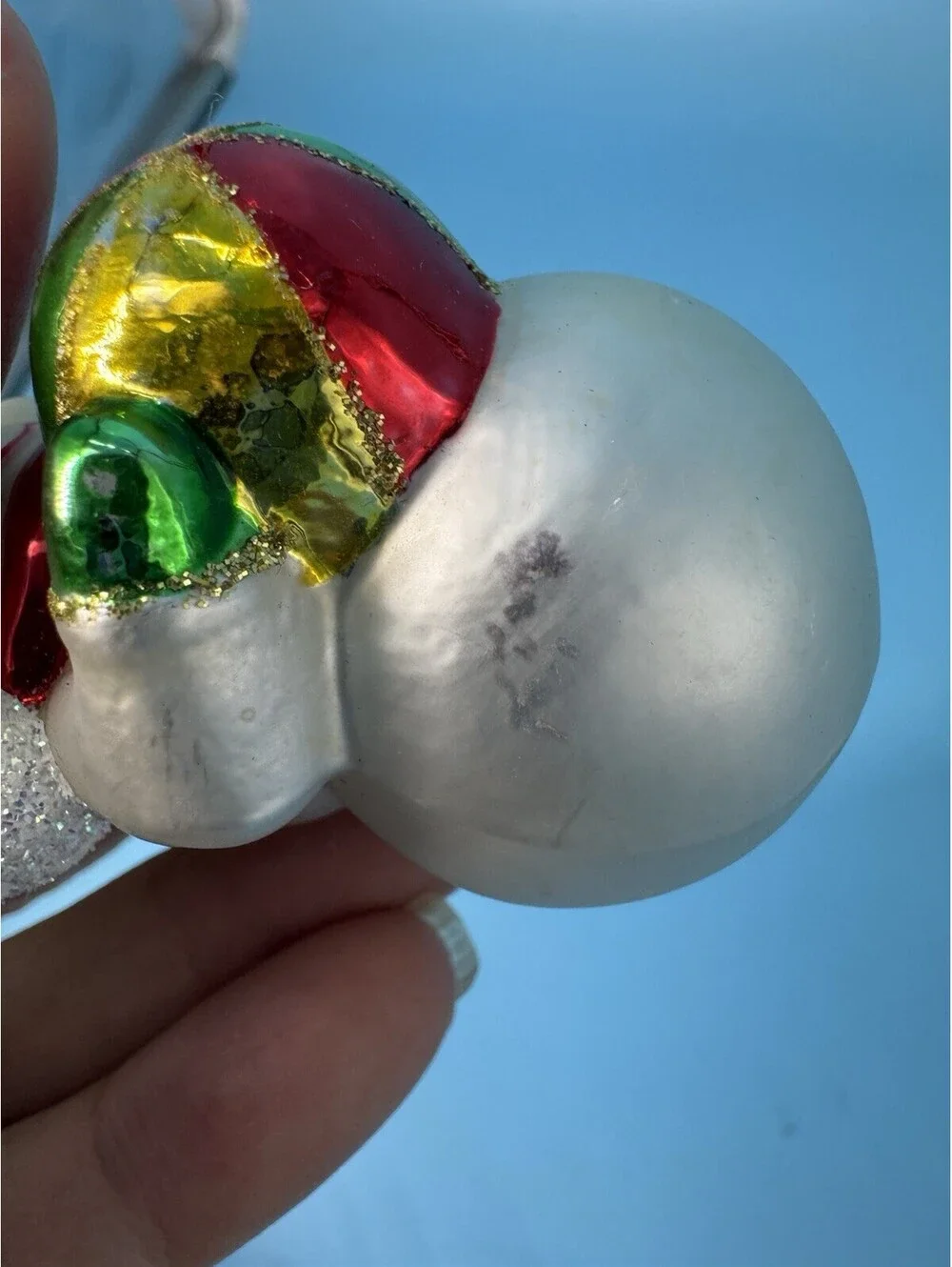 Vintage 2003 Thomas Pacconi Blown Glass Snowman Holding Beach Ball Ornament 3.5